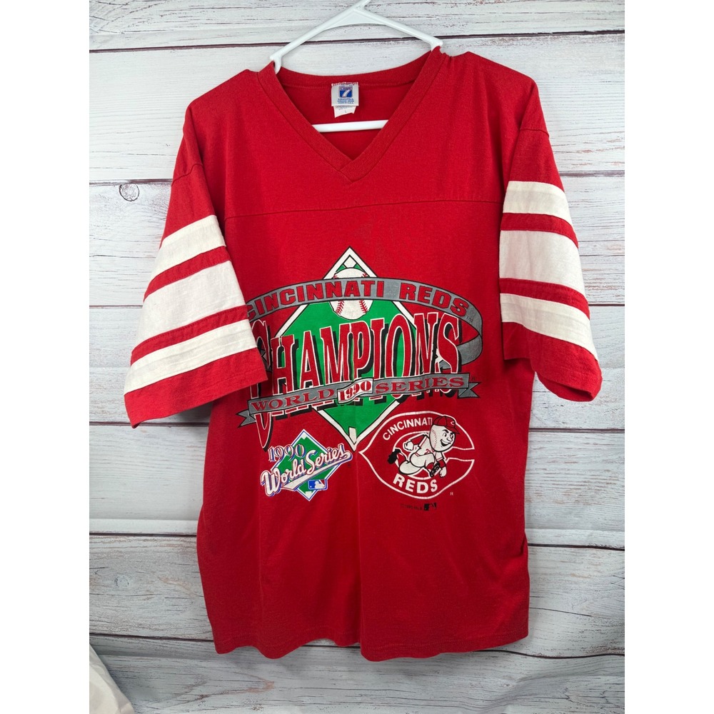 Vintage 1990 Cincinnati Reds World Series Champions‎ Shirt Logo 7 Red Mens Large
